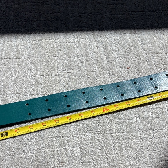 Vintage Laura Ashley Real Leather Deep Teal Double Hole Brass Hardware Belt - Picture 7 of 7